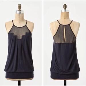 Deletta Anthropologie navy blue staggered gleam top